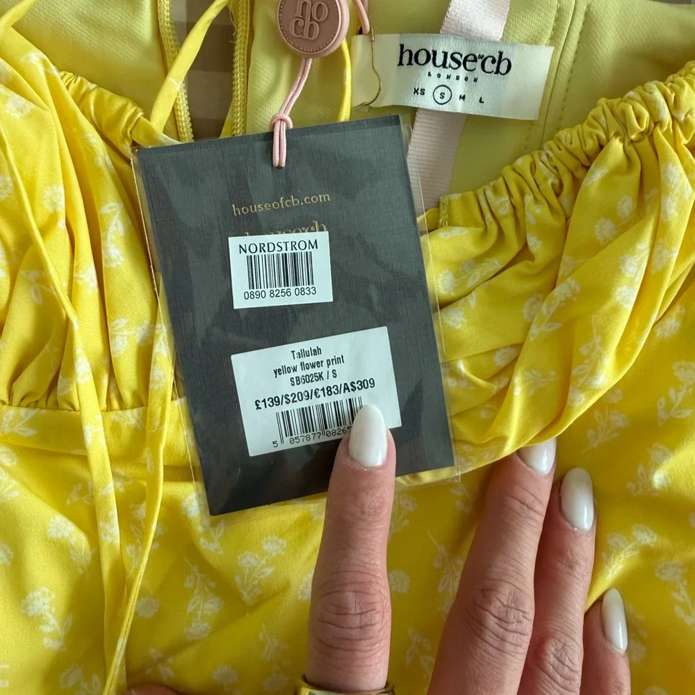 House of CB Yellow Puff-Sleeve Maxi Dress with Front Slit - Picture 5 of 6